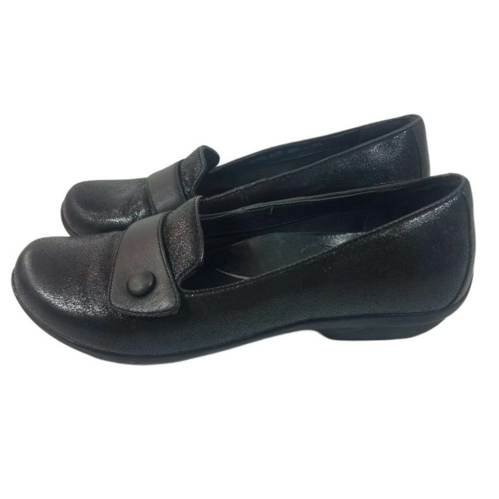 Dansko Olena Size 40/9.5-10 Metallic Black Crackle Leather Comfort Loafer Flats